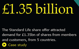 The Standard Life share offer attracted demand for 1.35 billion of shares from members and customers, from 5 countries